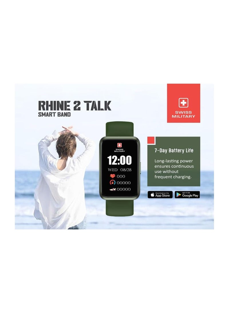 SWISS MILITARY - Swiss Military Rhine2 Smart Band 1.57” Display, Bluetooth Calling, Multi Language, Health & Sports Tracking, 7 Days Battery, IP67, iOS/Android Compatible, Green Strap - Image 1