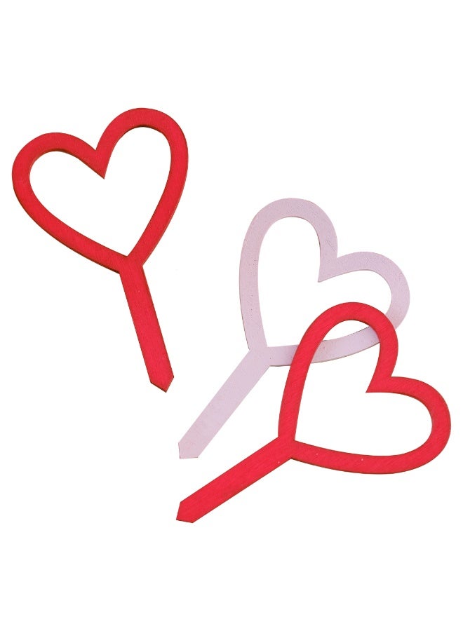 Ginger Ray Wooden Red And Pink Heart Cupcake Toppers - Image 1