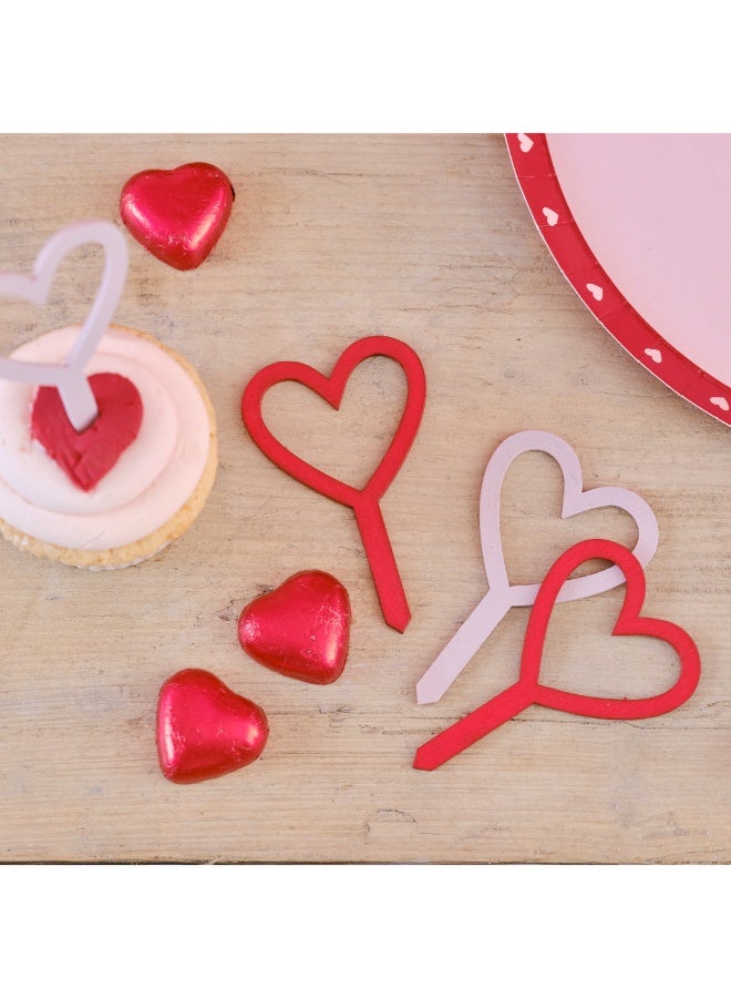 Ginger Ray Wooden Red And Pink Heart Cupcake Toppers - Image 2