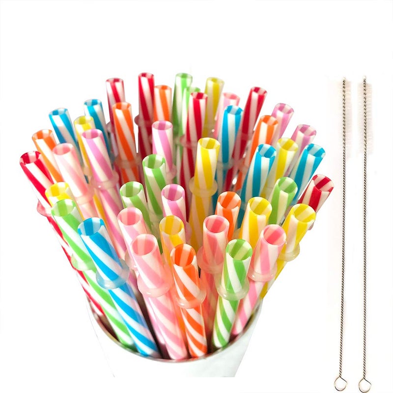 OKGD 100 Piece Reusable Hard Plastic Straws BPAFree 9 Inch Long Stripe Drinking Straws Outer Diameter 028 Inch