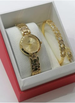 Women's watch with bracelets and ring, resistant to water and rust