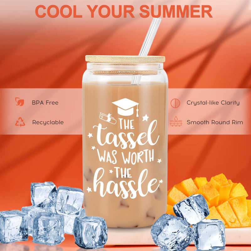 Frerdui Graduation Gifts, Graduation Gifts for Her 2025, The Tassel Was Worth the Hassle, Grad Decorations College High School Student Gift New Job Congratulations Gift - 16oz Glass Cup - Image 4