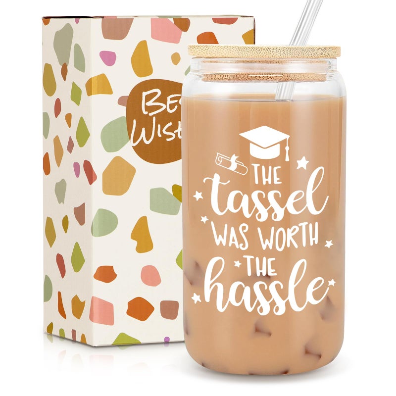 Frerdui Graduation Gifts, Graduation Gifts for Her 2025, The Tassel Was Worth the Hassle, Grad Decorations College High School Student Gift New Job Congratulations Gift - 16oz Glass Cup - Image 1
