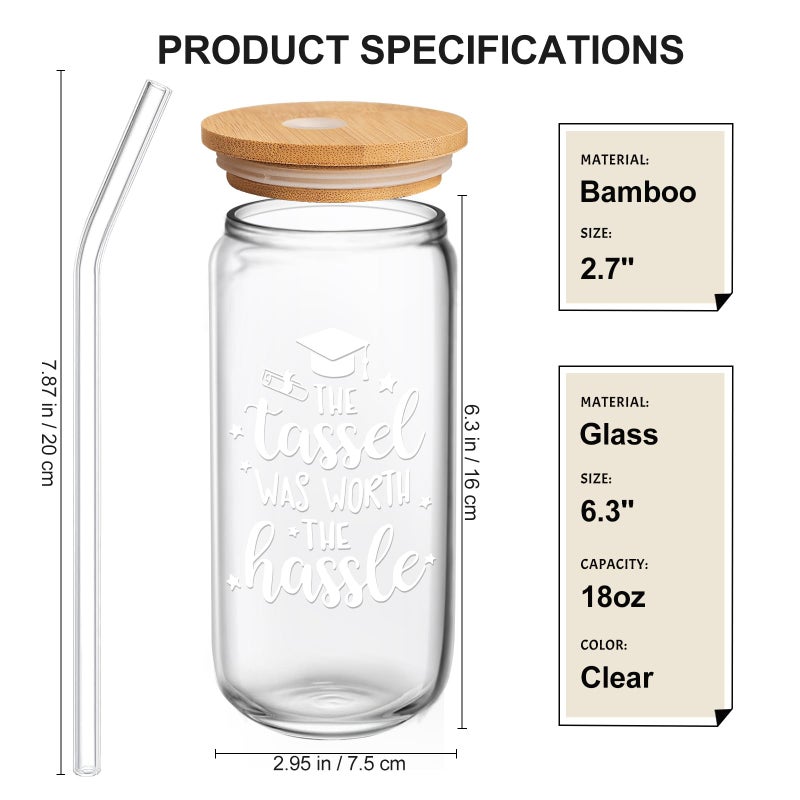 Frerdui Graduation Gifts, Graduation Gifts for Her 2025, The Tassel Was Worth the Hassle, Grad Decorations College High School Student Gift New Job Congratulations Gift - 16oz Glass Cup - Image 2