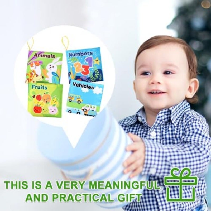 4 Pack Baby Cloth Books Soft Crinkle Bath Book Toys with Touch and Feel Texture Early Learning Books for Babies Featuring Animals Transportation Numbers and Fruits - Image 5