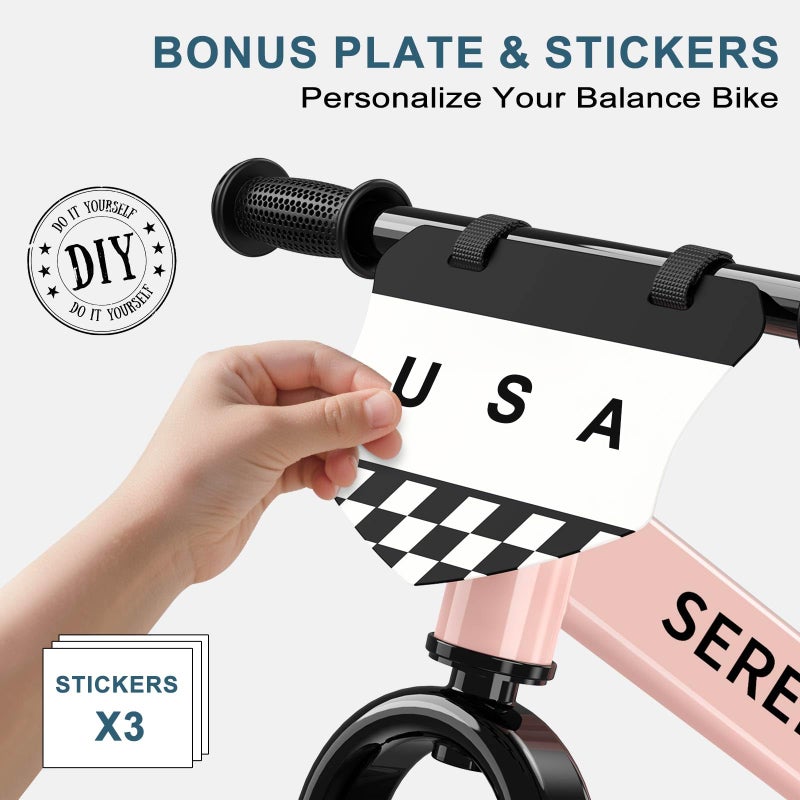 SEREED Toddler Balance Bike 2 Year Old, No Pedal Kids Toy Bike for 2-5 Years Old, Tool-Free Adjustment, Gift for 2-3 Girls, Customize Plate with 3pcs Stickers (Pink) - Image 2