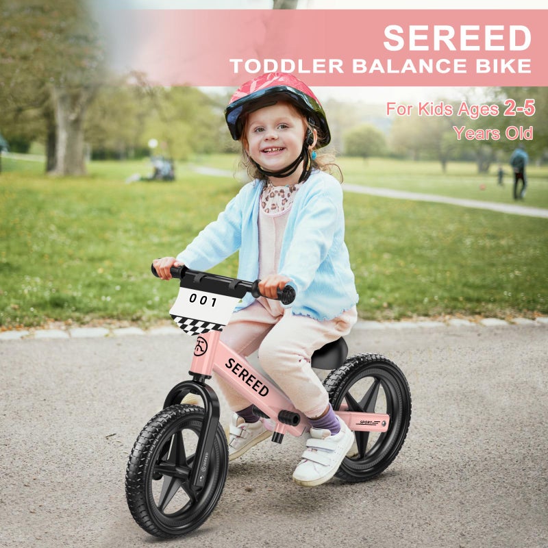 SEREED Toddler Balance Bike 2 Year Old, No Pedal Kids Toy Bike for 2-5 Years Old, Tool-Free Adjustment, Gift for 2-3 Girls, Customize Plate with 3pcs Stickers (Pink) - Image 4