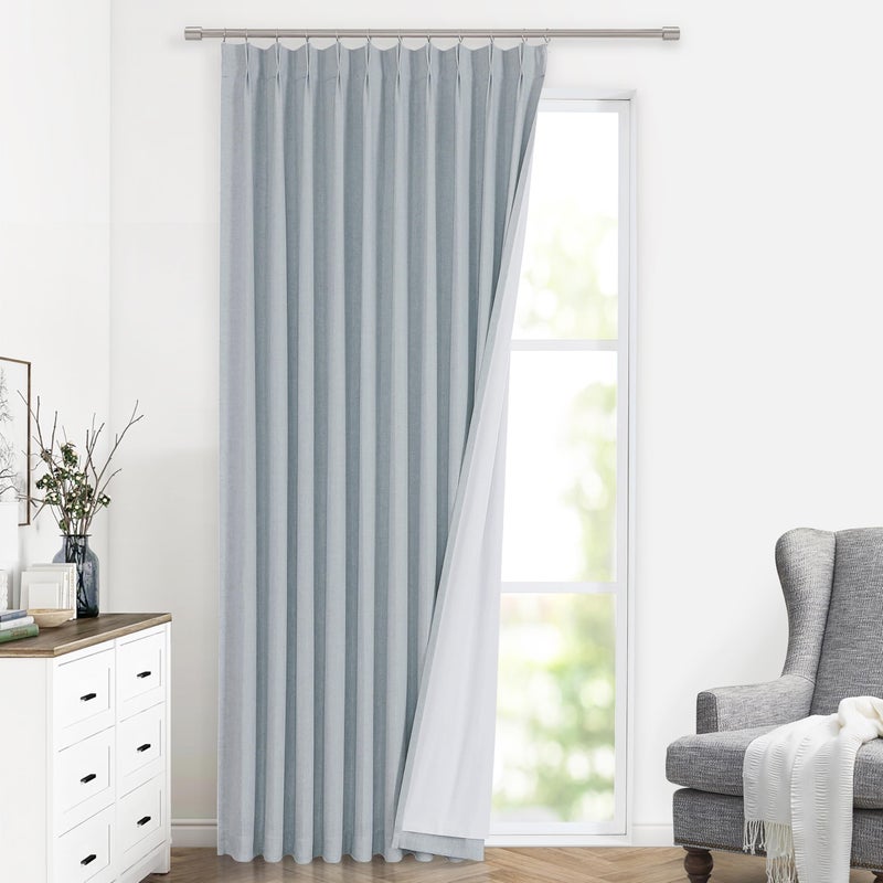 Vision Home Blue Fog Pinch Pleated Full Blackout Curtains Linen Blended Room Darkening Window Curtains 108 inch for Living Room Bedroom Thermal Insulated Pinch Pleat Drapes with Hooks 60" Wx108 Lx1 - Image 1