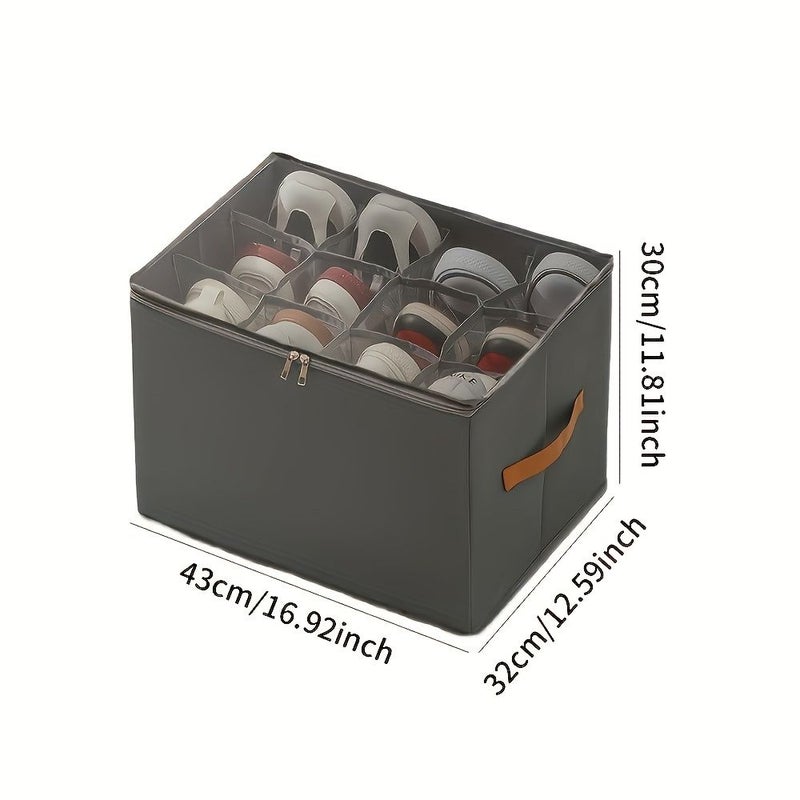1pc Foldable Oxford Fabric Shoe Organizer With Lid Grey Dustproof Storage Box For Shoes Clothes Accessories Versatile Home Organization Solution - Image 2