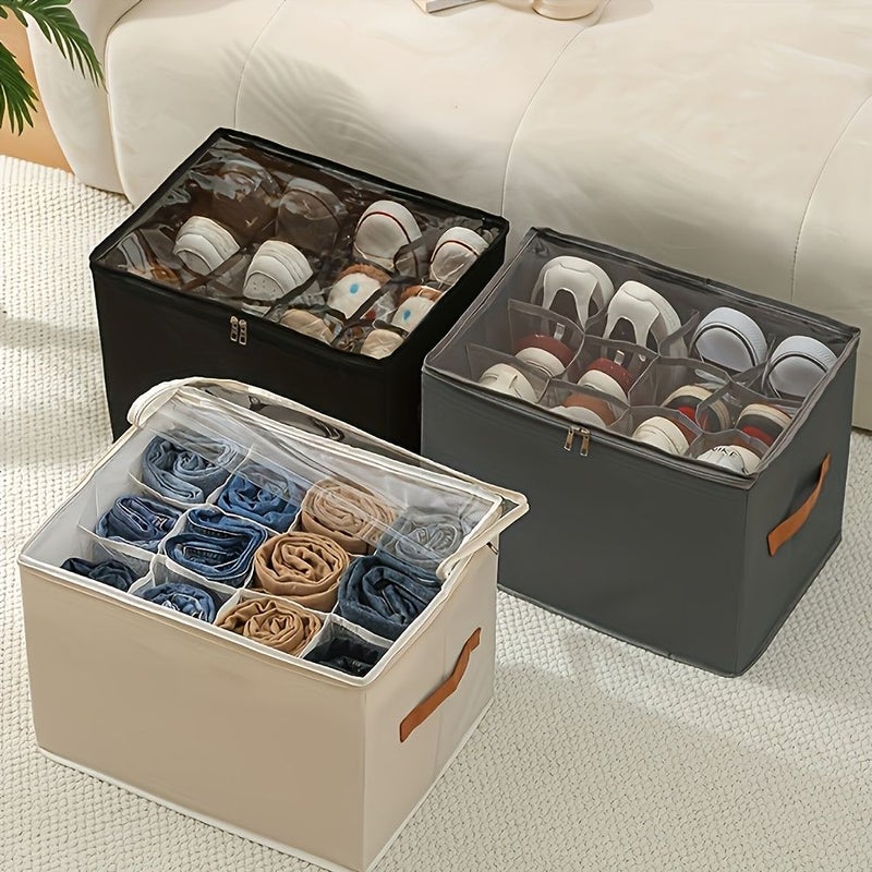 1pc Foldable Oxford Fabric Shoe Organizer With Lid Grey Dustproof Storage Box For Shoes Clothes Accessories Versatile Home Organization Solution - Image 5