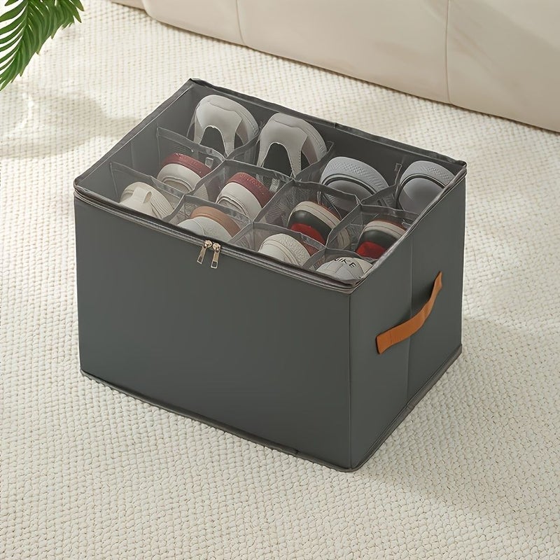 1pc Foldable Oxford Fabric Shoe Organizer With Lid Grey Dustproof Storage Box For Shoes Clothes Accessories Versatile Home Organization Solution - Image 1
