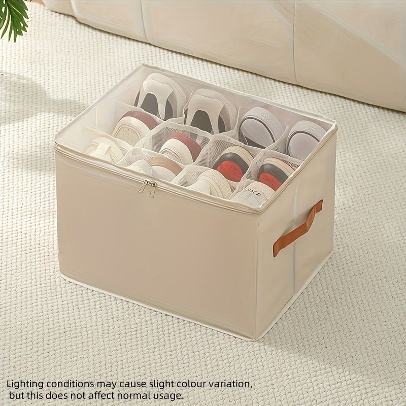 1pc Foldable Oxford Fabric Shoe Organizer With Lid Grey Dustproof Storage Box For Shoes Clothes Accessories Versatile Home Organization Solution - Image 3