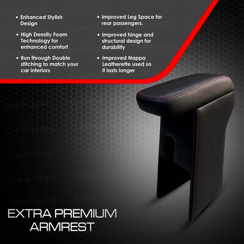 Carigiri Premium Finish Car Armrest with Storage Box And High Density Moulded Foam For Maruti Suzuki Baleno (Models-2015-2021) (Black With Red Double Stitching,Nappa Leatherette) - Image 5