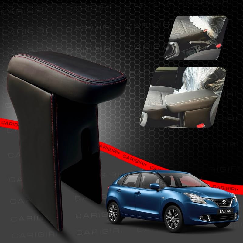 Carigiri Premium Finish Car Armrest with Storage Box And High Density Moulded Foam For Maruti Suzuki Baleno (Models-2015-2021) (Black With Red Double Stitching,Nappa Leatherette) - Image 2