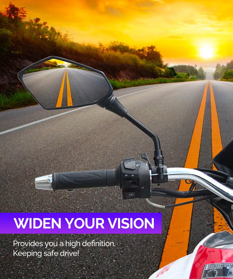 RACOONA Motorcycle Mirrors,Motorcycle Mirrors for Handlebar,TV Mirrors Motorcycle Rear View Mirror,Car Accessories Handlebar Rear View Side Mirror with M8 M10 Bolt,Fits Bike,Scooter,ATV,UTV,Dirt Bike - Image 2