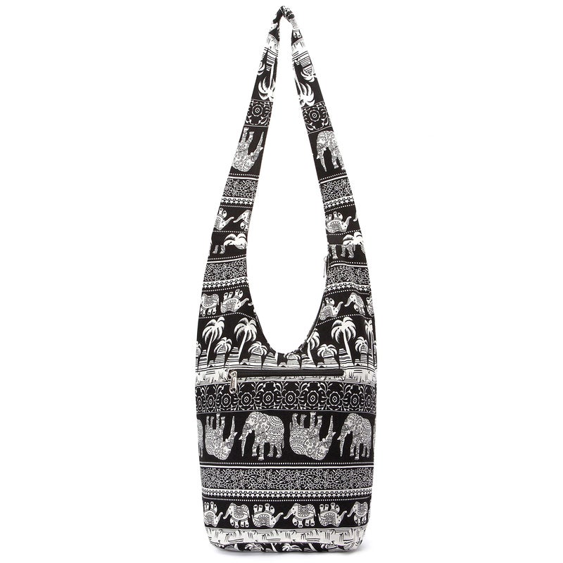 Coton Pose Women Shoulder Handbags Fashion canvas Hippie Crossbody Bags Bohemian Animal Prints Hobo Bags (Black) - Image 5