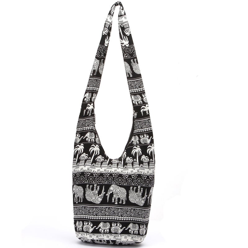 Coton Pose Women Shoulder Handbags Fashion canvas Hippie Crossbody Bags Bohemian Animal Prints Hobo Bags (Black) - Image 1