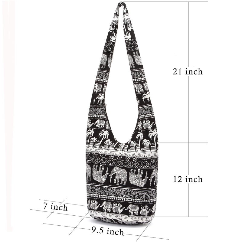 Coton Pose Women Shoulder Handbags Fashion canvas Hippie Crossbody Bags Bohemian Animal Prints Hobo Bags (Black) - Image 3