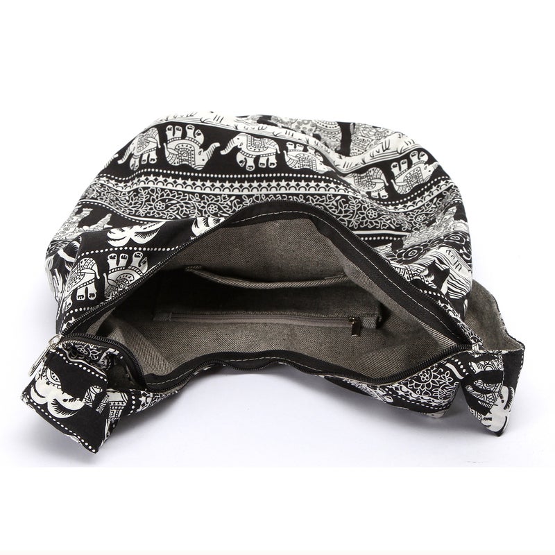 Coton Pose Women Shoulder Handbags Fashion canvas Hippie Crossbody Bags Bohemian Animal Prints Hobo Bags (Black) - Image 4