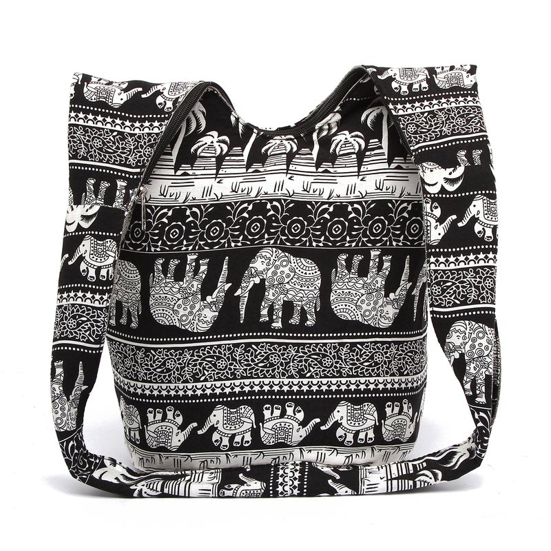 Coton Pose Women Shoulder Handbags Fashion canvas Hippie Crossbody Bags Bohemian Animal Prints Hobo Bags (Black) - Image 2