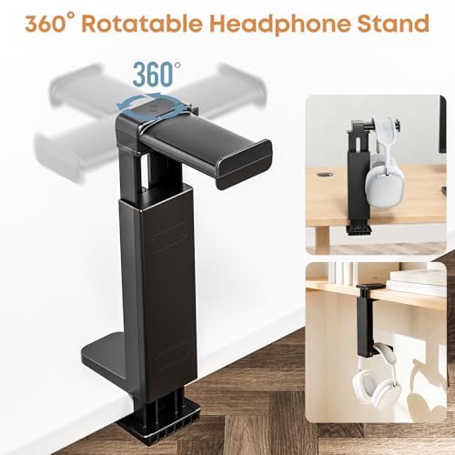 Kosker Headphone Stand & Hanger for Desk, 2 in 1 Above & Under Desk Gaming Headset Holder Mount with Height Adjustable & Rotating Clamp, Dual-sided Anti-slip Pad, Earphone Rack with Cable Clip, 1 Hooks - Image 2