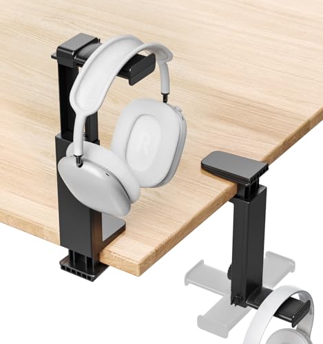 Kosker Headphone Stand & Hanger for Desk, 2 in 1 Above & Under Desk Gaming Headset Holder Mount with Height Adjustable & Rotating Clamp, Dual-sided Anti-slip Pad, Earphone Rack with Cable Clip, 1 Hooks - Image 1