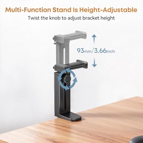 Kosker Headphone Stand & Hanger for Desk, 2 in 1 Above & Under Desk Gaming Headset Holder Mount with Height Adjustable & Rotating Clamp, Dual-sided Anti-slip Pad, Earphone Rack with Cable Clip, 1 Hooks - Image 3