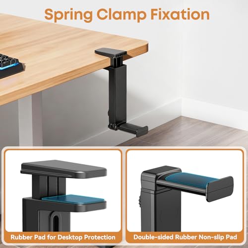 Kosker Headphone Stand & Hanger for Desk, 2 in 1 Above & Under Desk Gaming Headset Holder Mount with Height Adjustable & Rotating Clamp, Dual-sided Anti-slip Pad, Earphone Rack with Cable Clip, 1 Hooks - Image 5