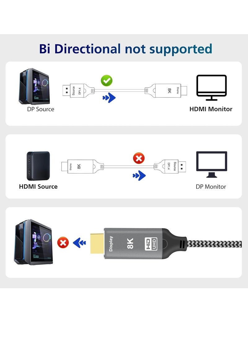 general 8K DisplayPort to HDMI Cable, (DP to HDMI 4K 120Hz 8K 30Hz Cable) Uni-Directional Display Port to HDMI Monitor Converter Compatible,DP TO HDMI(3M 1PACK) - Image 3
