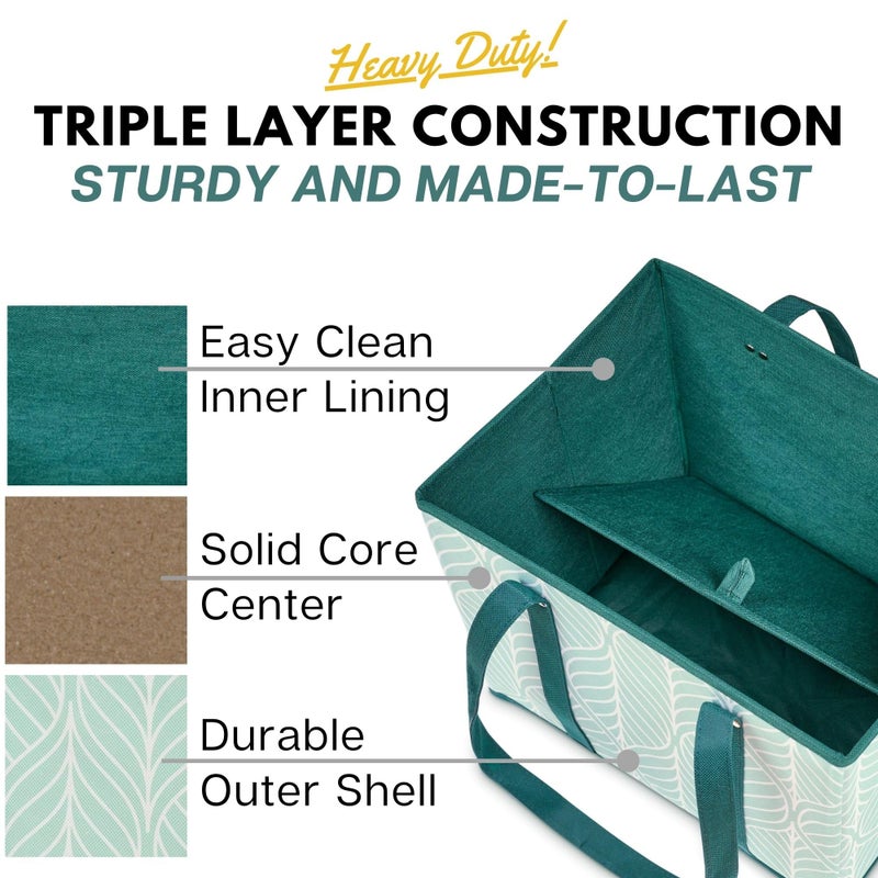 Creative Green Life Reusable Grocery Bags (3 Pack) â€“ Heavy Duty Reusable Shopping Bags for Groceries with Box Shape to Stand Up, Stay Open, Fold Flat â€“ Large Tote-Bag is Foldable with Long Handles & Hard Bottom (Green) - Image 4