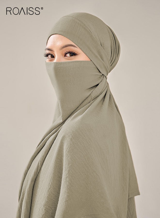 رويس وشاح حريري ثلجي متجعد للنساء، وشاح طويل، شال، واقي شمس دافئ ومقاوم للغبار، لون كاكي - Image 4