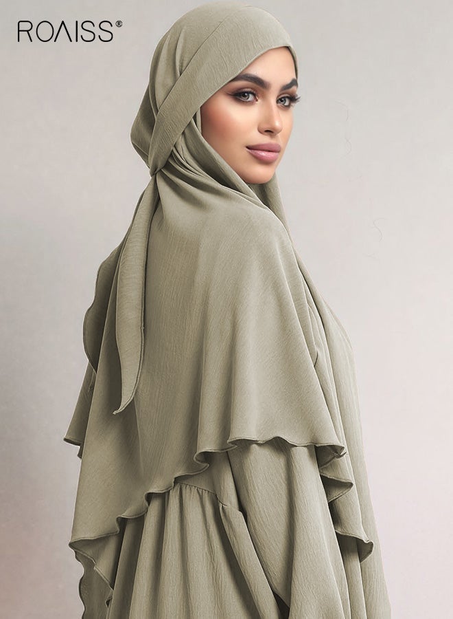 رويس وشاح حريري ثلجي متجعد للنساء، وشاح طويل، شال، واقي شمس دافئ ومقاوم للغبار، لون كاكي - Image 1