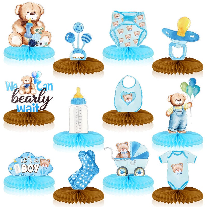 Teling 12 Pcs Bear Baby Shower Centerpiece Honeycomb Blue Bear Balloons Socks Nipples Diapers Its a Boy Table Decorations Baby Shower Tables Rooms Decor Gender Reveal Adornment for Boy Party Birthday - Image 2