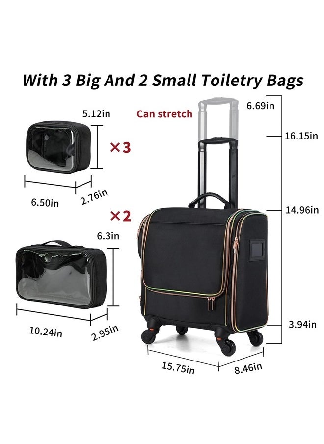 Stagiant Rolling Makeup Train Case, Professional Makeup Case, Travel Cosmetic Organizer Make Up Storage Bag for Makeup Artist, Hairstylist, Barbers, with 5 Toiletry Bags, Black  - Image 5