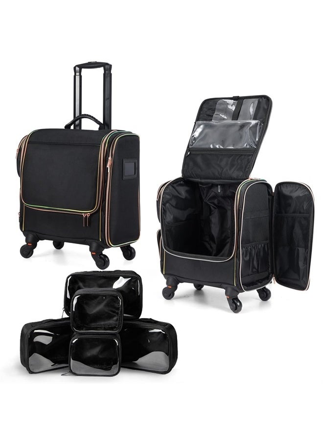 Stagiant Rolling Makeup Train Case, Professional Makeup Case, Travel Cosmetic Organizer Make Up Storage Bag for Makeup Artist, Hairstylist, Barbers, with 5 Toiletry Bags, Black  - Image 1