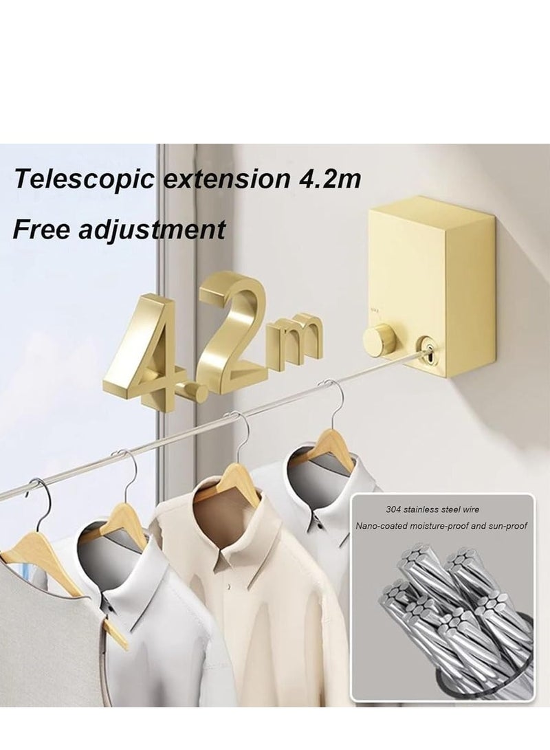 حبل غسيل قابل للسحب، رف تجفيف حبل الغسيل الأوتوماتيكي الربيعي، خط تجفيف ملابس رف تجفيف مثبت على الحائط، خط تجفيف من الفولاذ المقاوم للصدأ مثبت على الحائط للشرفة، الحمام (اللون: ذهبي) - Image 2