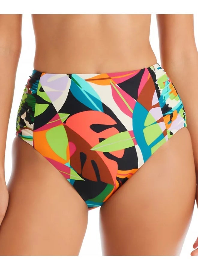 BAR III TROPICAL DREAMS SIDE-SHIRRED HIGH-WAIST BIKINI BOTTOMS - Image 1