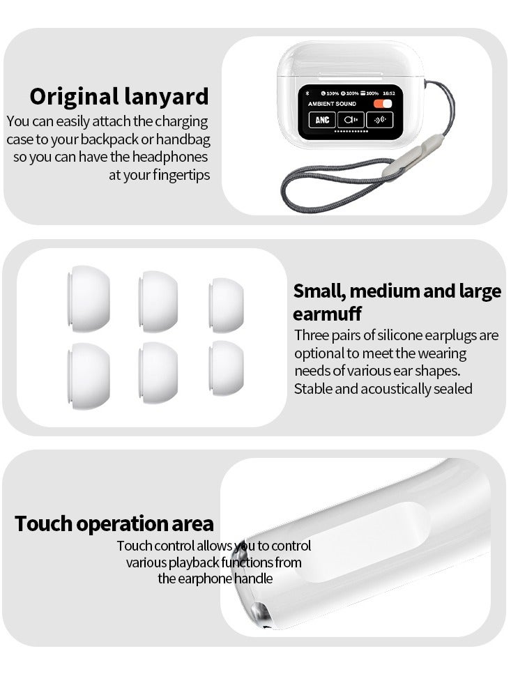 Wireless earphones Bluetooth headphones, Bluetooth 5.4 AI smart chip, LED full-color touchscreen, Compatible with iOS and Android systems,White  - Image 4