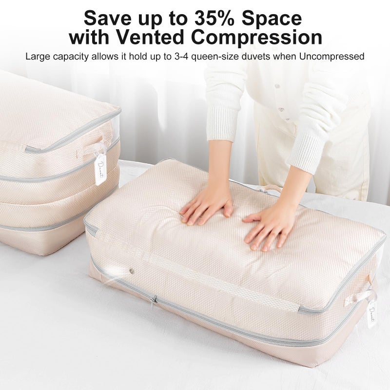 Easortm Comforter Storage Bag - Large Capacity Bedding Storage Bags Ultra Space Saving Self Compression Organizer, Washable Compression Bags for Storage Comforter Blanket Duvet Pillow, 2-Pack, Beige - Image 4