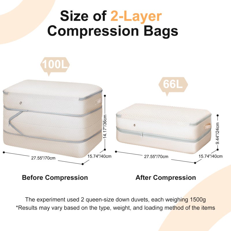 Easortm Comforter Storage Bag - Large Capacity Bedding Storage Bags Ultra Space Saving Self Compression Organizer, Washable Compression Bags for Storage Comforter Blanket Duvet Pillow, 2-Pack, Beige - Image 2