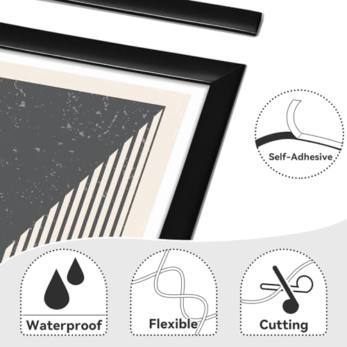 JSIWOTH 9.8 Ft Peel and Stick Wall Molding Trim, Matte Black Self Adhesive Flexible Trim for Wall, Edges, Borders, Window Frames, Backsplash Tiles, Baseboard & More (W:0.4", T:0.1") - Image 4