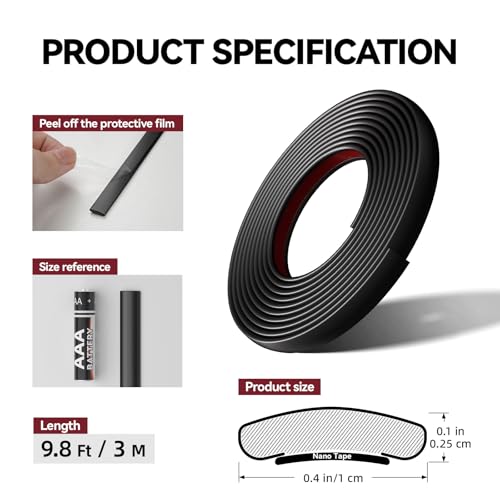 JSIWOTH 9.8 Ft Peel and Stick Wall Molding Trim, Matte Black Self Adhesive Flexible Trim for Wall, Edges, Borders, Window Frames, Backsplash Tiles, Baseboard & More (W:0.4", T:0.1") - Image 3