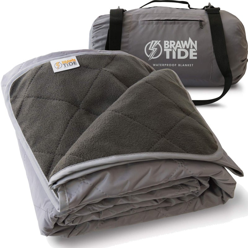 BRAWNTIDE Large Outdoor Waterproof Blanket Great for Beach Stadium Camping Extra Thick Fleece Warm Windproof Sandproof Ideal for Sunbathing Yoga Parks Grass Picnics Sports Car Gray