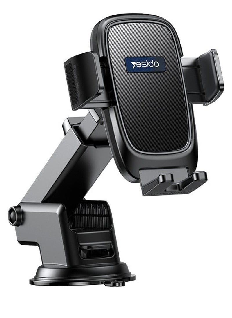 Yesido Car Phone Mount Holder with Adjustable Silicone Lined Claw, Twill PU Leather Backing, Suction Cup Base, Yesido C262 - Black  - Image 1