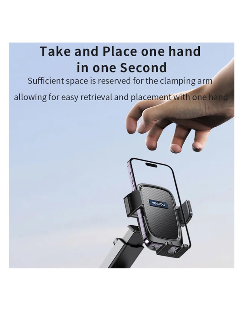 Yesido Car Phone Mount Holder with Adjustable Silicone Lined Claw, Twill PU Leather Backing, Suction Cup Base, Yesido C262 - Black  - Image 2