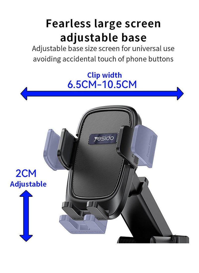 Yesido Car Phone Mount Holder with Adjustable Silicone Lined Claw, Twill PU Leather Backing, Suction Cup Base, Yesido C262 - Black  - Image 4