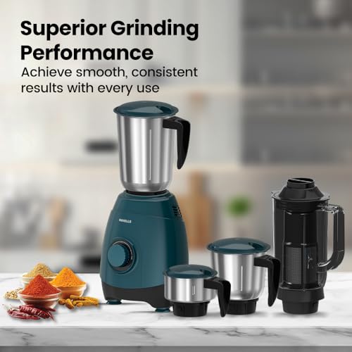Havells ESO 750 Watt Mixer Grinder | 4 Jars (3 Stainless Steel + 1 Juicer Jar) | Heavy-Duty ABS Body | Powerful Motor | Wider Mouth Blades | Handles on All Jars | 2-Year Product Warranty (Teal) - Image 5