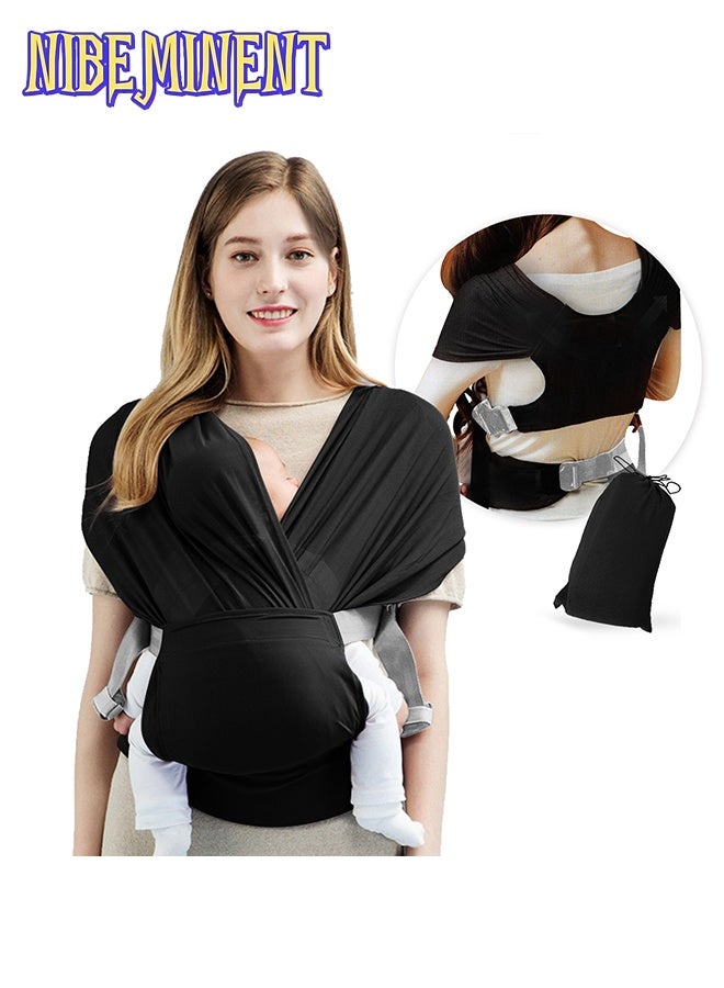 NIBEMINENT Baby Wrap Carrier Slings, Versatile Front-Facing Baby Sling Wrap Carrier, Adjustable Baby Carrier, Original Stretchy Infant Sling, Perfect for Newborn Babies and Children , Black - Image 1