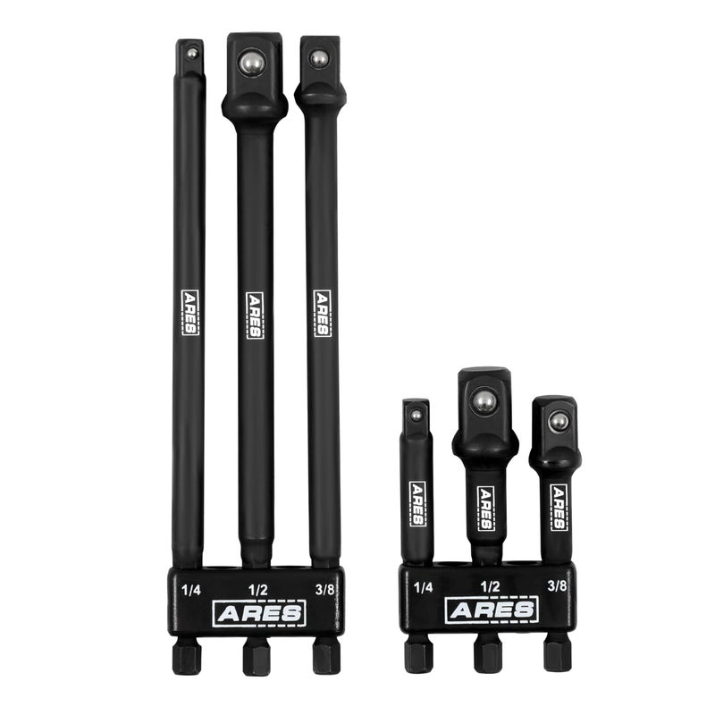 ARES 22025 – 6-Piece 3-Inch and 6-Inch Impact Grade Socket Adapter Set - Turns Impact Drill Driver into High Speed Socket Driver - 1/4-Inch, 3/8-Inch, and 1/2-Inch Drive with Storage Holder - Image 1