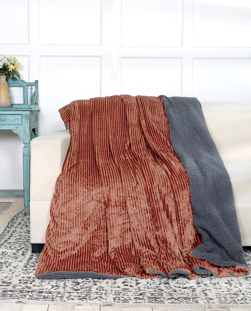 RD TREND Premium Reversible Summer AC Blanket Single/Mild Winter Sherpa Blanket Super Soft Stripe Flannel for Bed, Sofa, Couch, Camping and Travel - Image 5